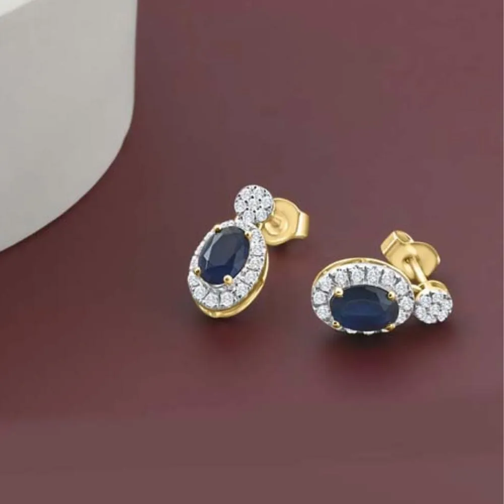 1 1/2Ct TW Diamond & Blue Sapphire Earrings Lab Grown 15mm Tall