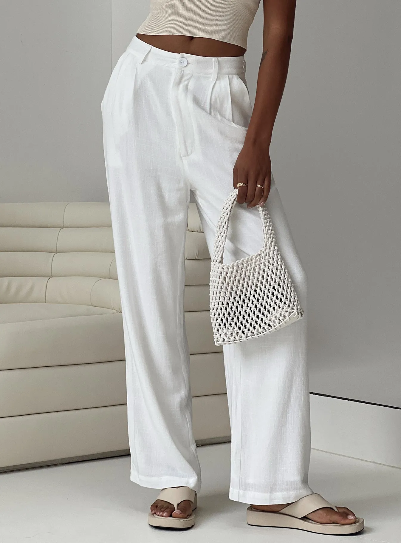 Brenda Linen Blend Pants White