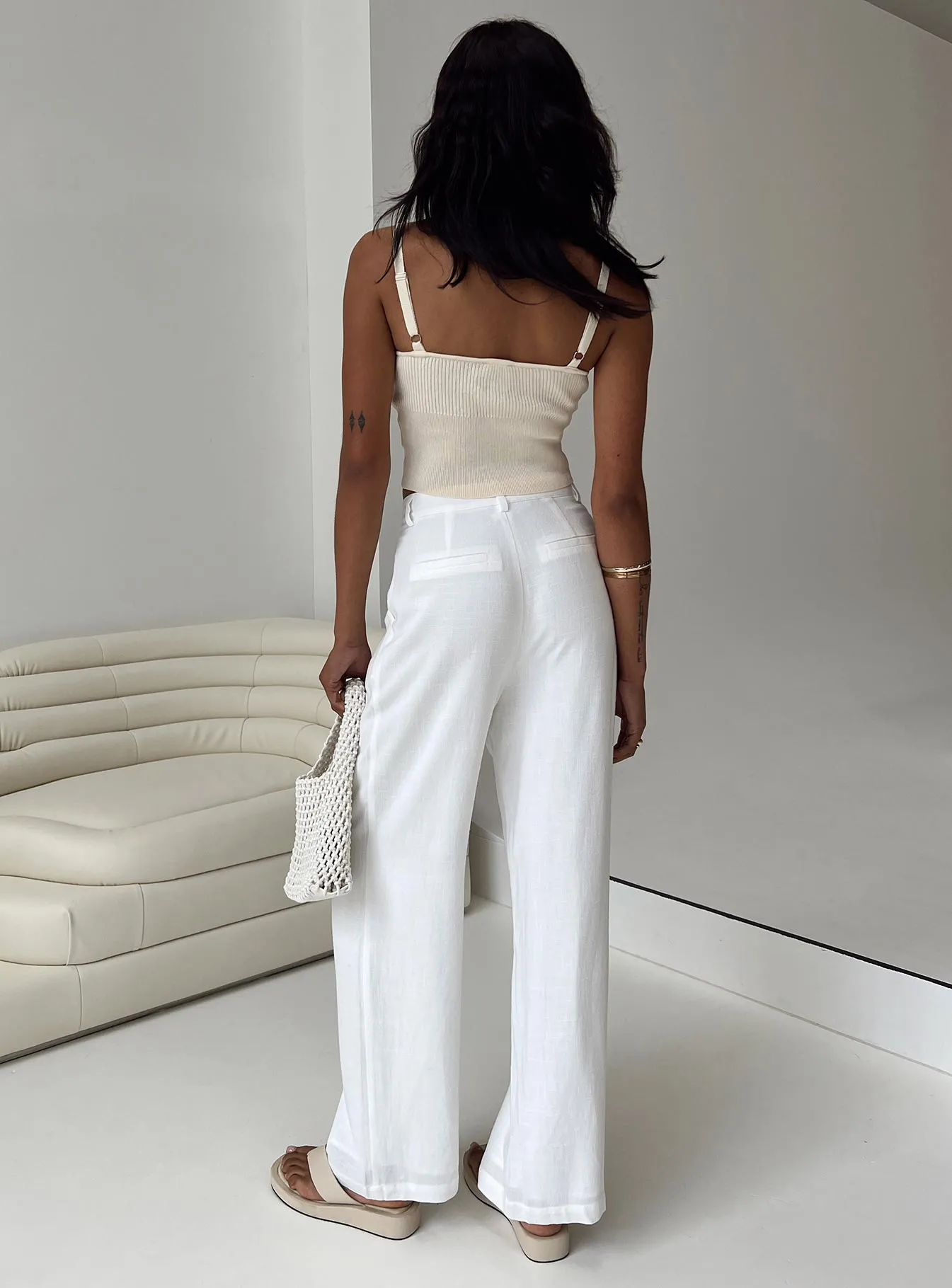 Brenda Linen Blend Pants White