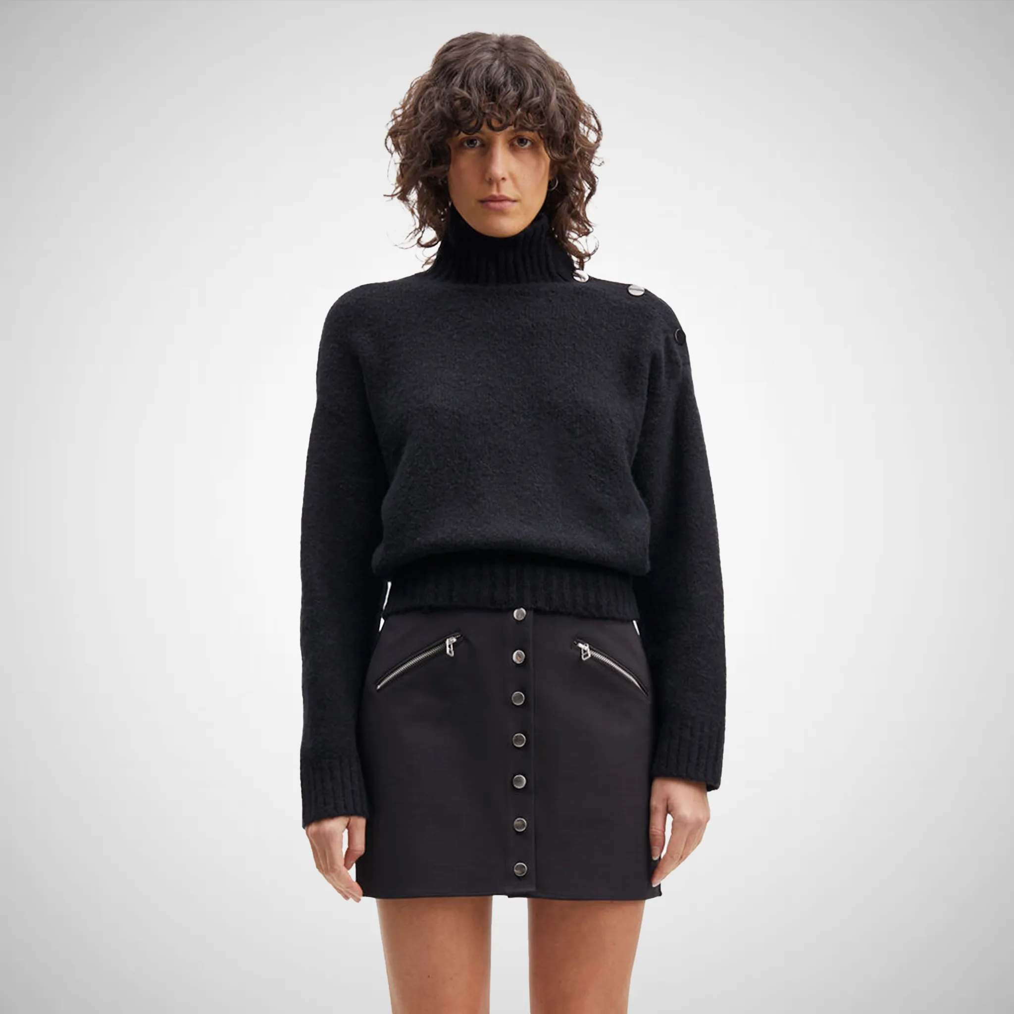 Button-Through Turtleneck Sweater