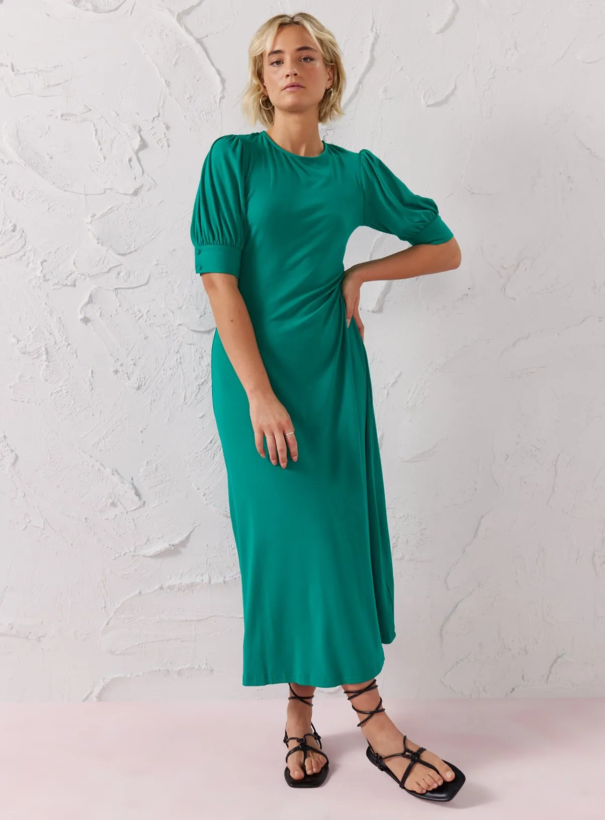 Buy EVERBELLE Green Puff Sleeve Open Back Midi Dress 14 | Dresses | Tu