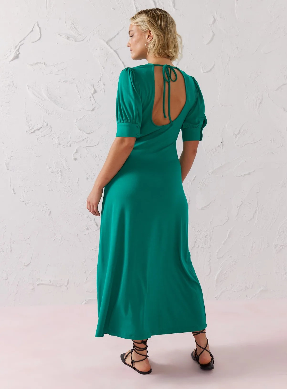 Buy EVERBELLE Green Puff Sleeve Open Back Midi Dress 14 | Dresses | Tu