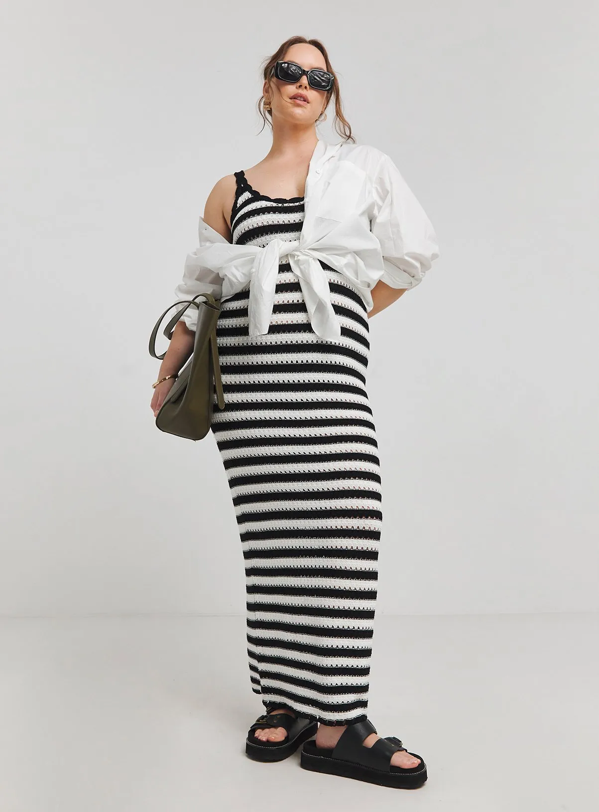 Buy SIMPLY BE Mono Stripe Knitted Midaxi Dress 28-30 | Dresses | Tu