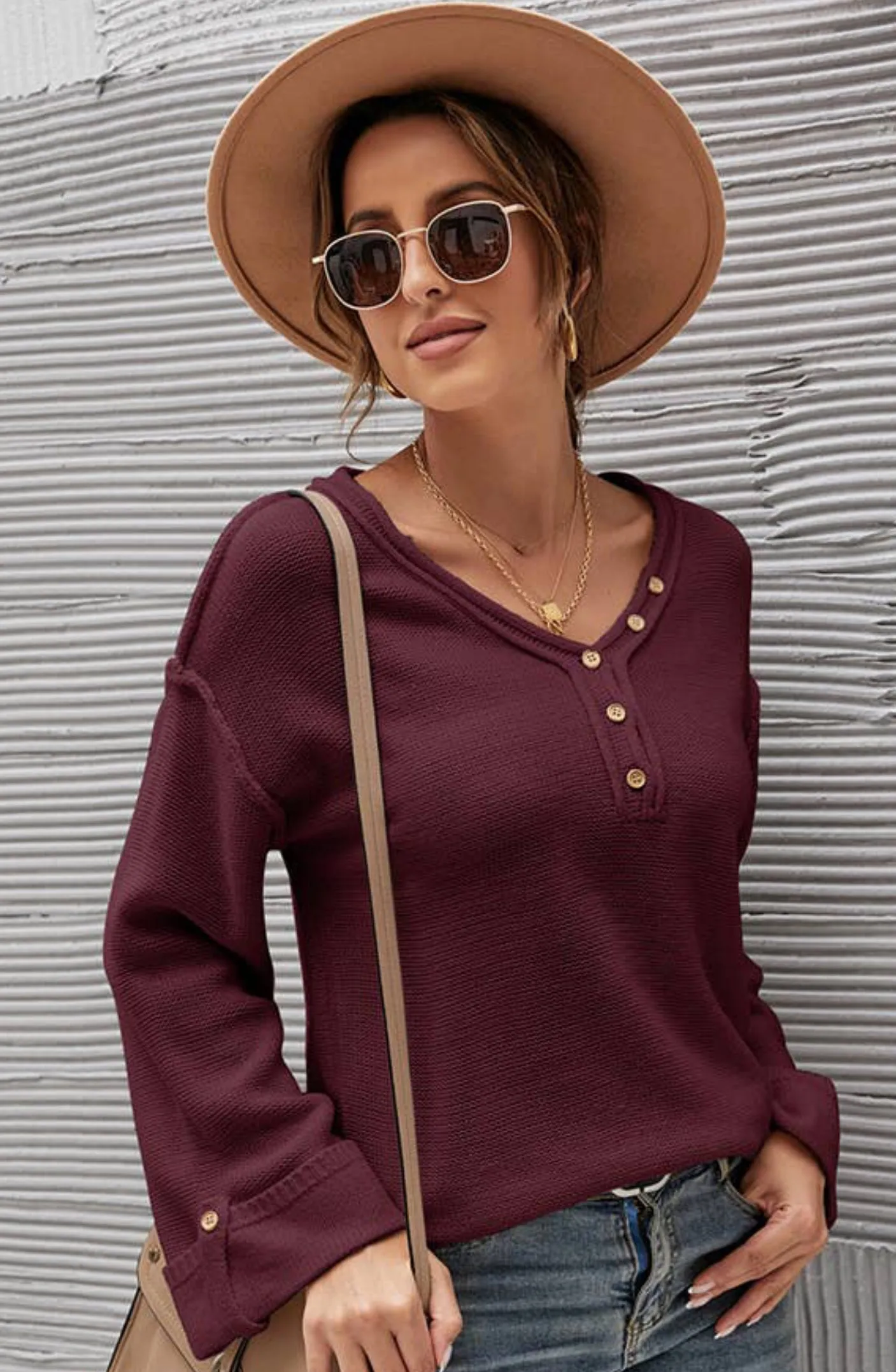 C+D+M Burgundy Henley Sweater