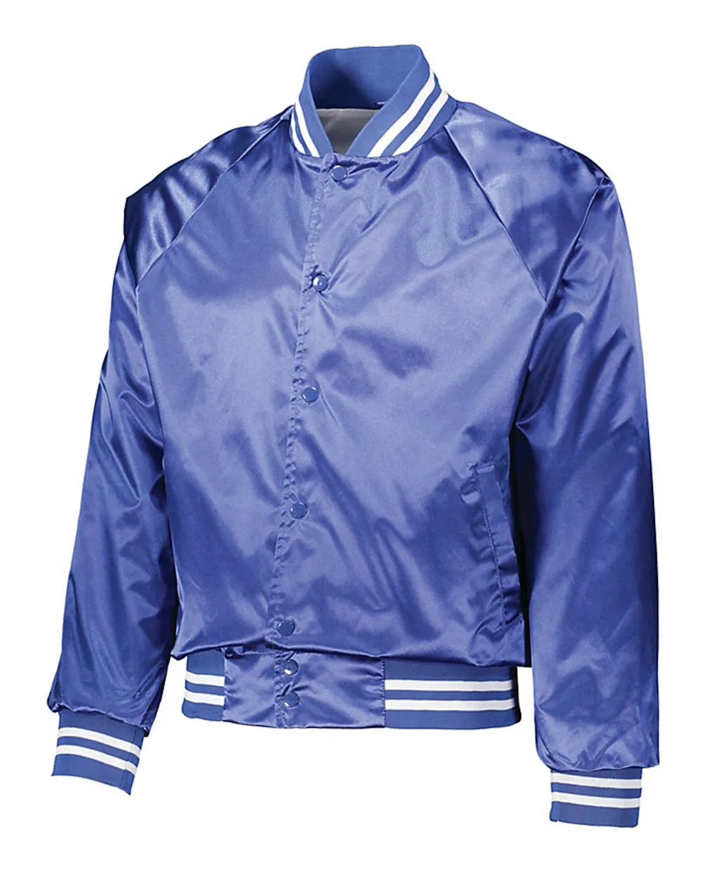 Custom Embroidered Satin Baseball Jacket Striped Trim - Bomber Jacket with 4in x 4in Embroidery Included - No Setup