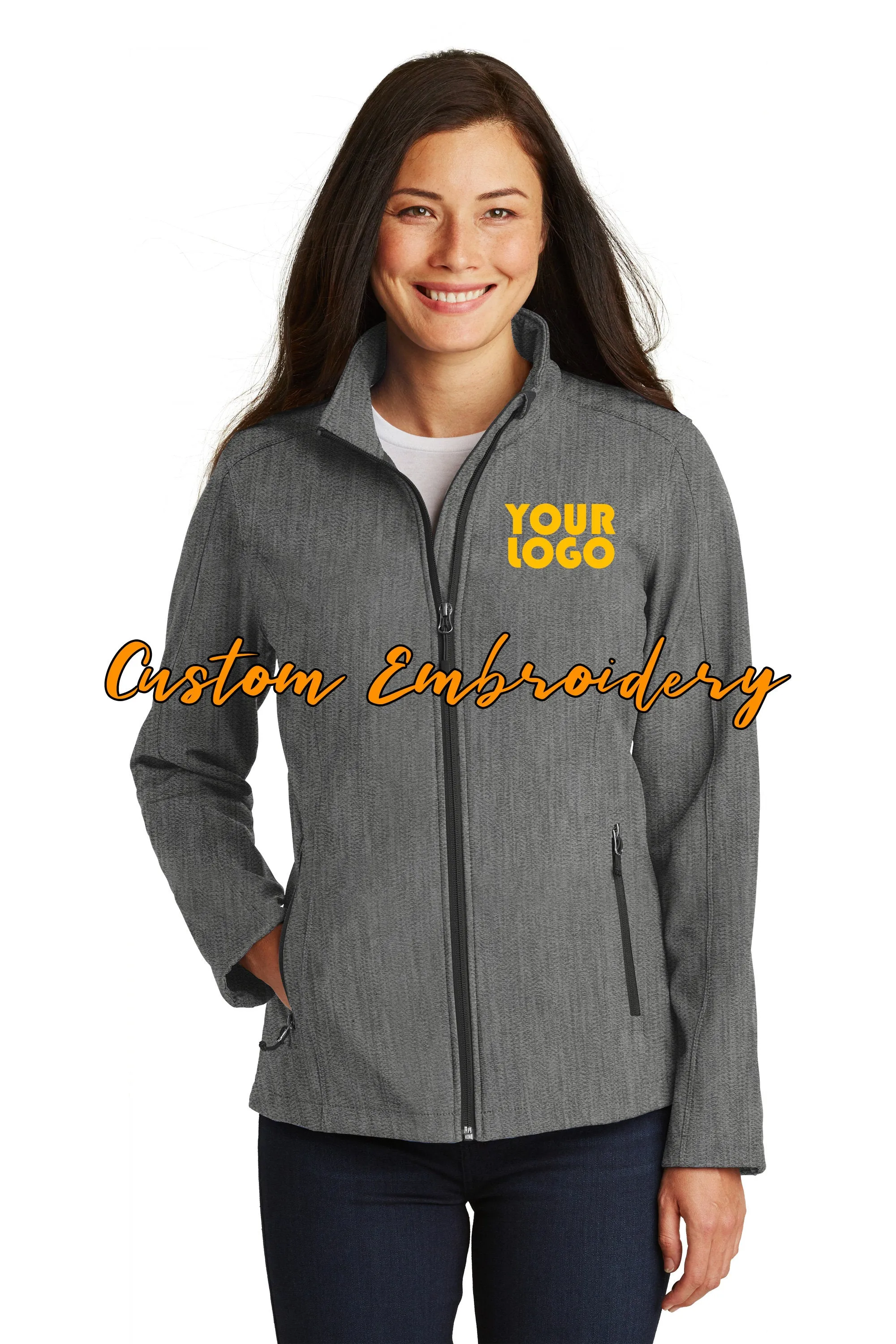 Custom Embroidery on Ladies Core Soft Shell Jacket