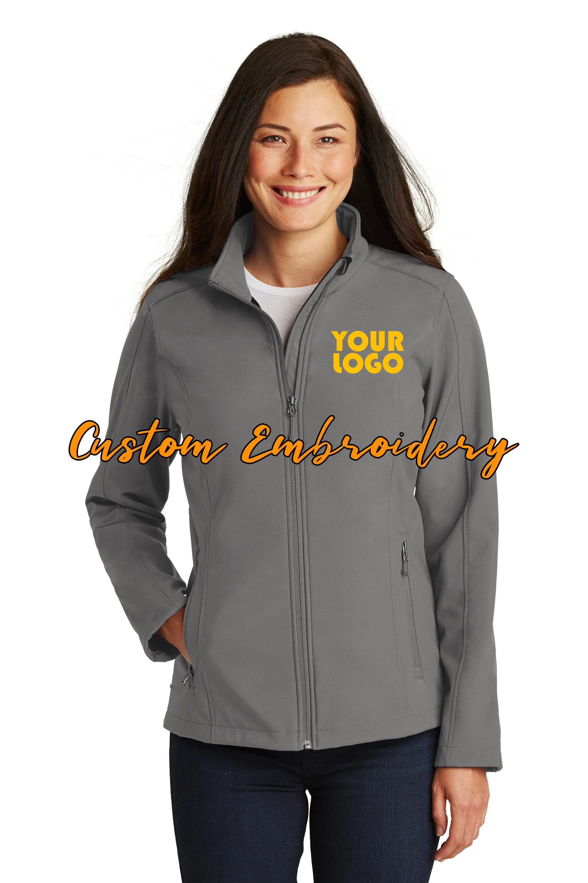 Custom Embroidery on Ladies Core Soft Shell Jacket