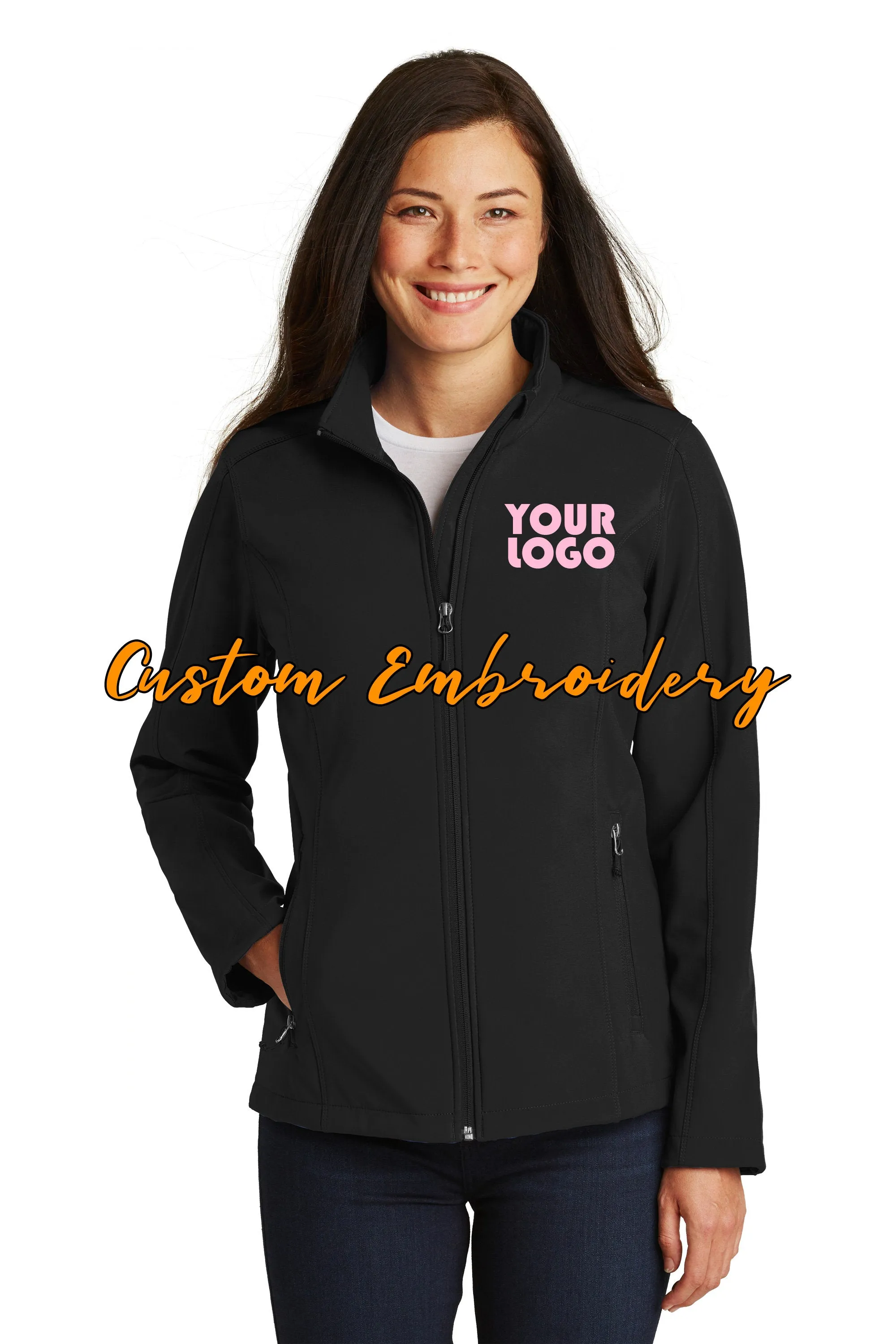 Custom Embroidery on Ladies Core Soft Shell Jacket