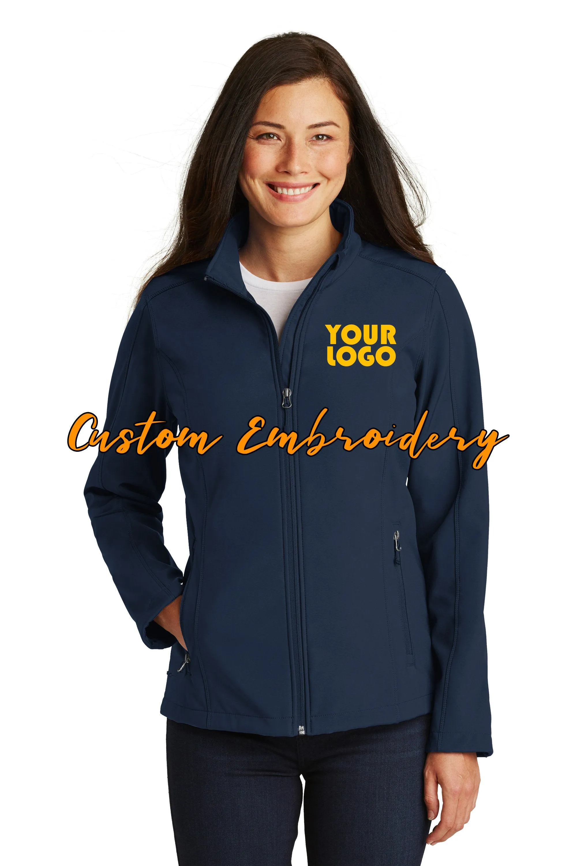 Custom Embroidery on Ladies Core Soft Shell Jacket