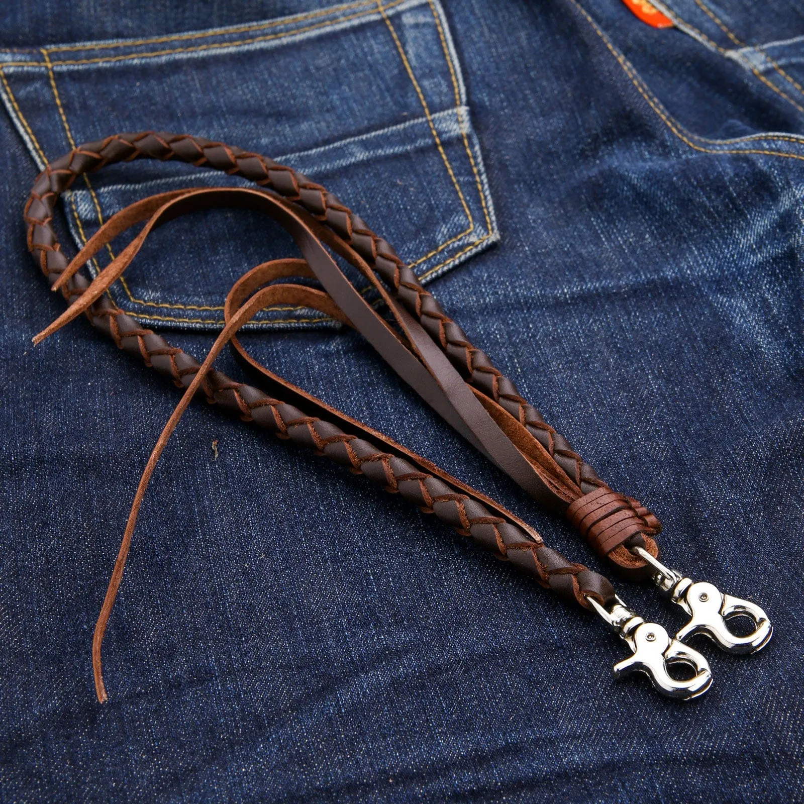 Dark Brown Genuine Cowhide Leather Wallet Chain