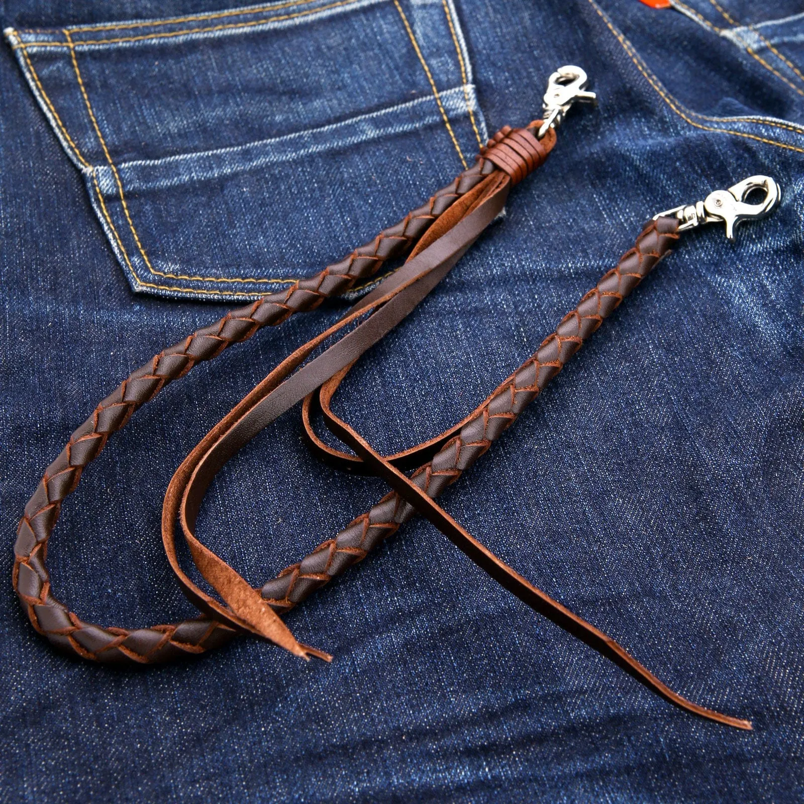 Dark Brown Genuine Cowhide Leather Wallet Chain