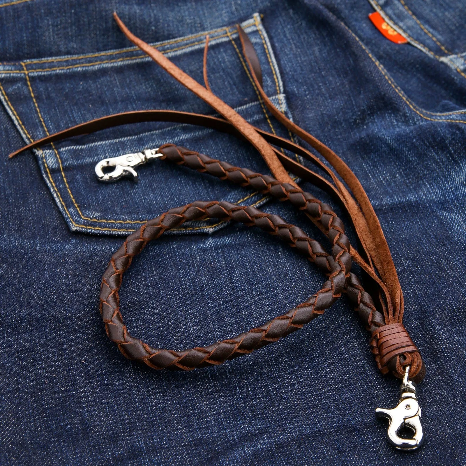 Dark Brown Genuine Cowhide Leather Wallet Chain