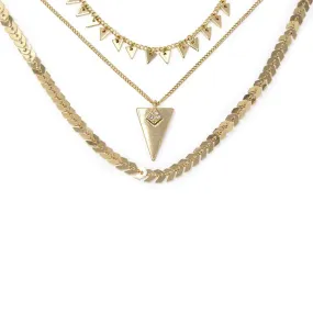 Delicate Necklace Triangle CZ Pave Three String Gold Plated