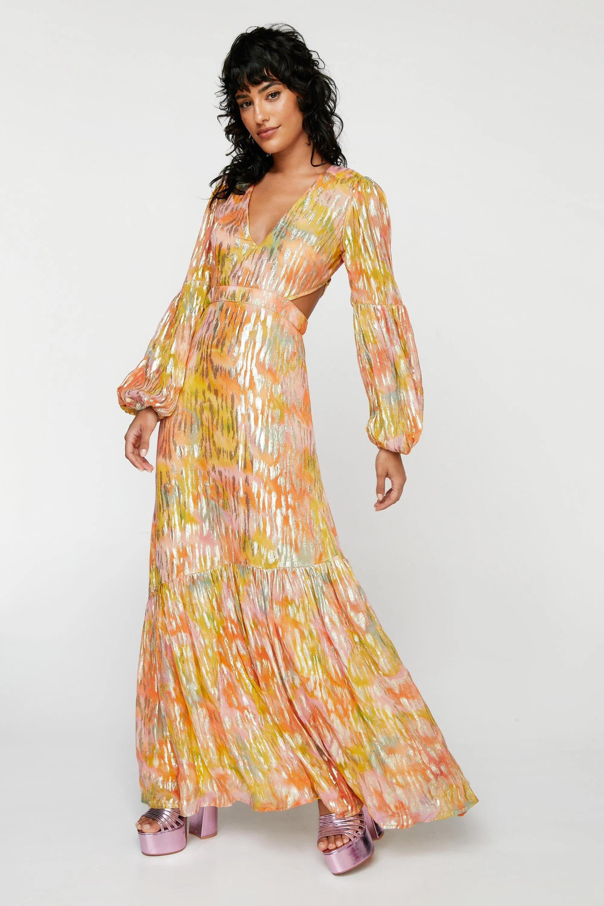 Dresses | Metallic Blurred Floral Open Back Maxi Dress | NastyGal