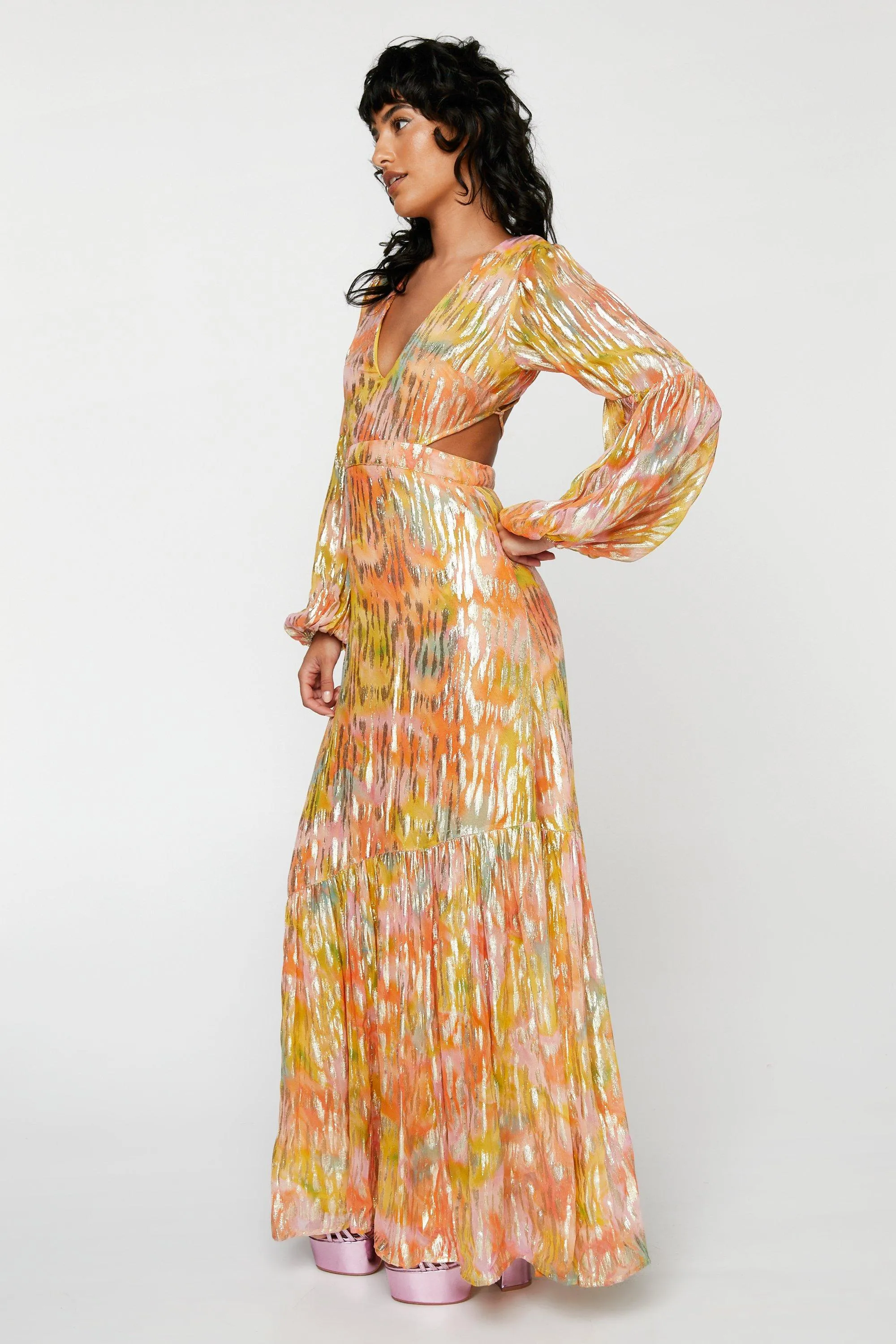 Dresses | Metallic Blurred Floral Open Back Maxi Dress | NastyGal