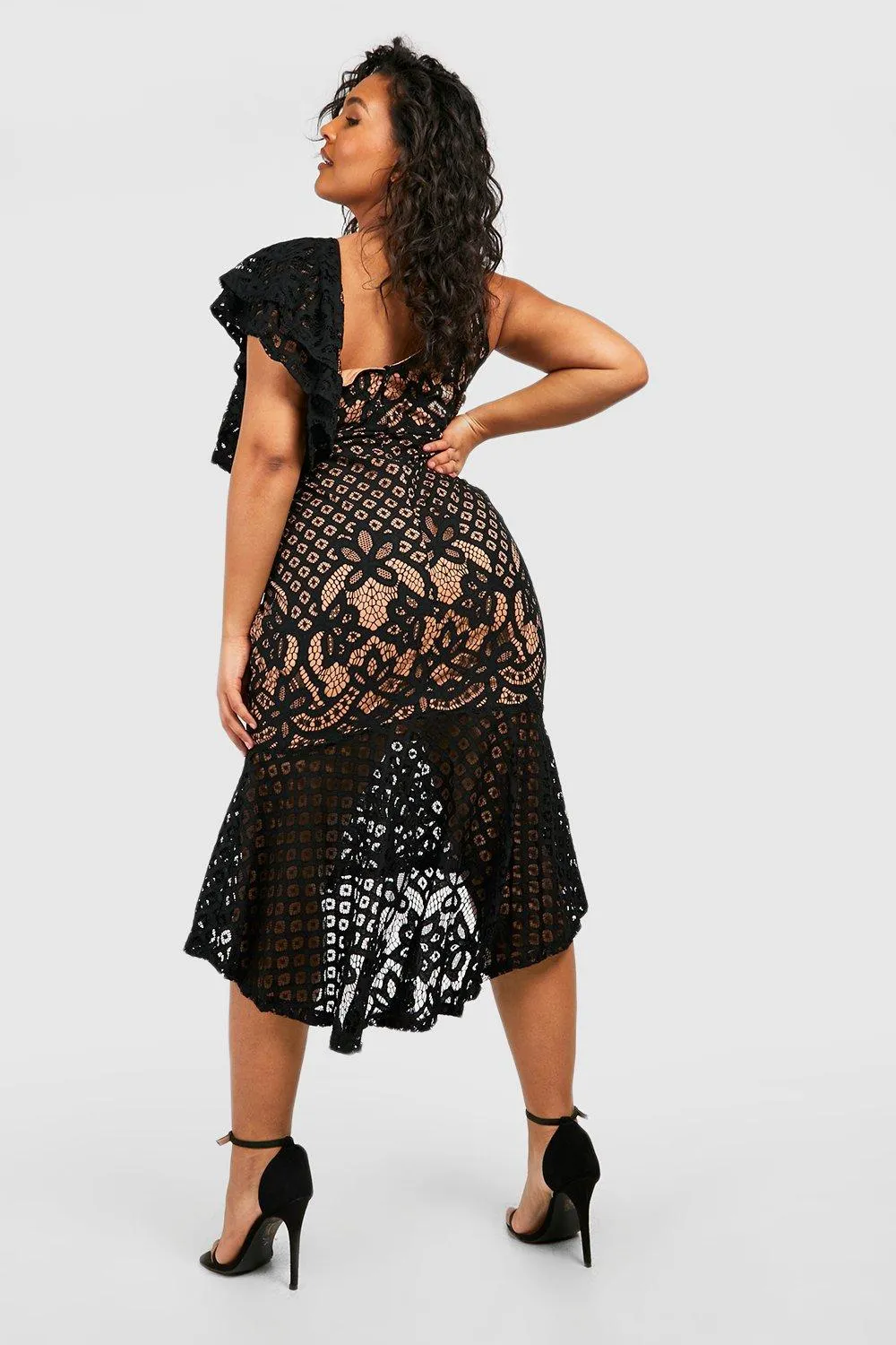 Dresses | Plus Contrast Lace Peplum Frill Midi Dress | boohoo