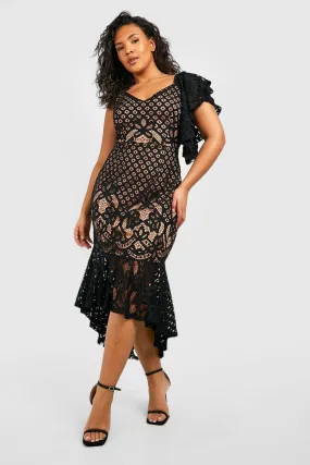 Dresses | Plus Contrast Lace Peplum Frill Midi Dress | boohoo