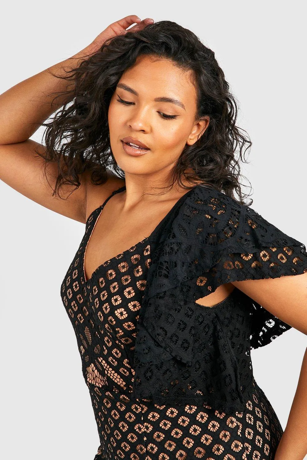 Dresses | Plus Contrast Lace Peplum Frill Midi Dress | boohoo