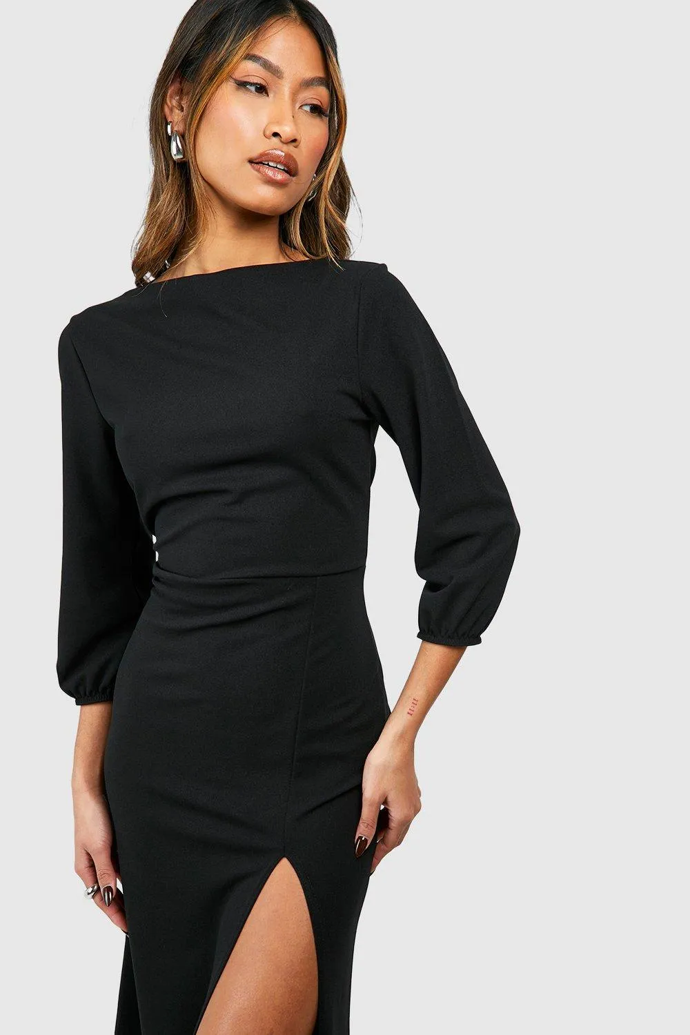 Dresses | Slash Neck Volume Sleeve Crepe Midaxi Dress | boohoo