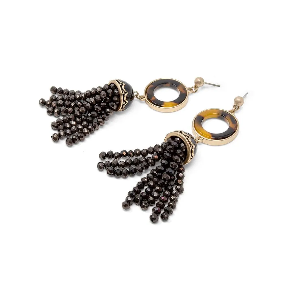 Earrings Turtle Enamel Black Bead Tassel