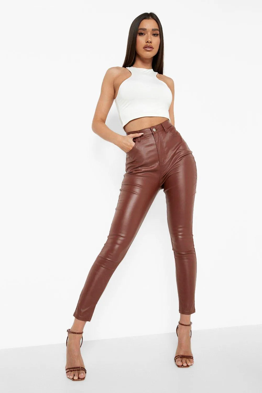 Faux Leather High Waist Skinny Jeans