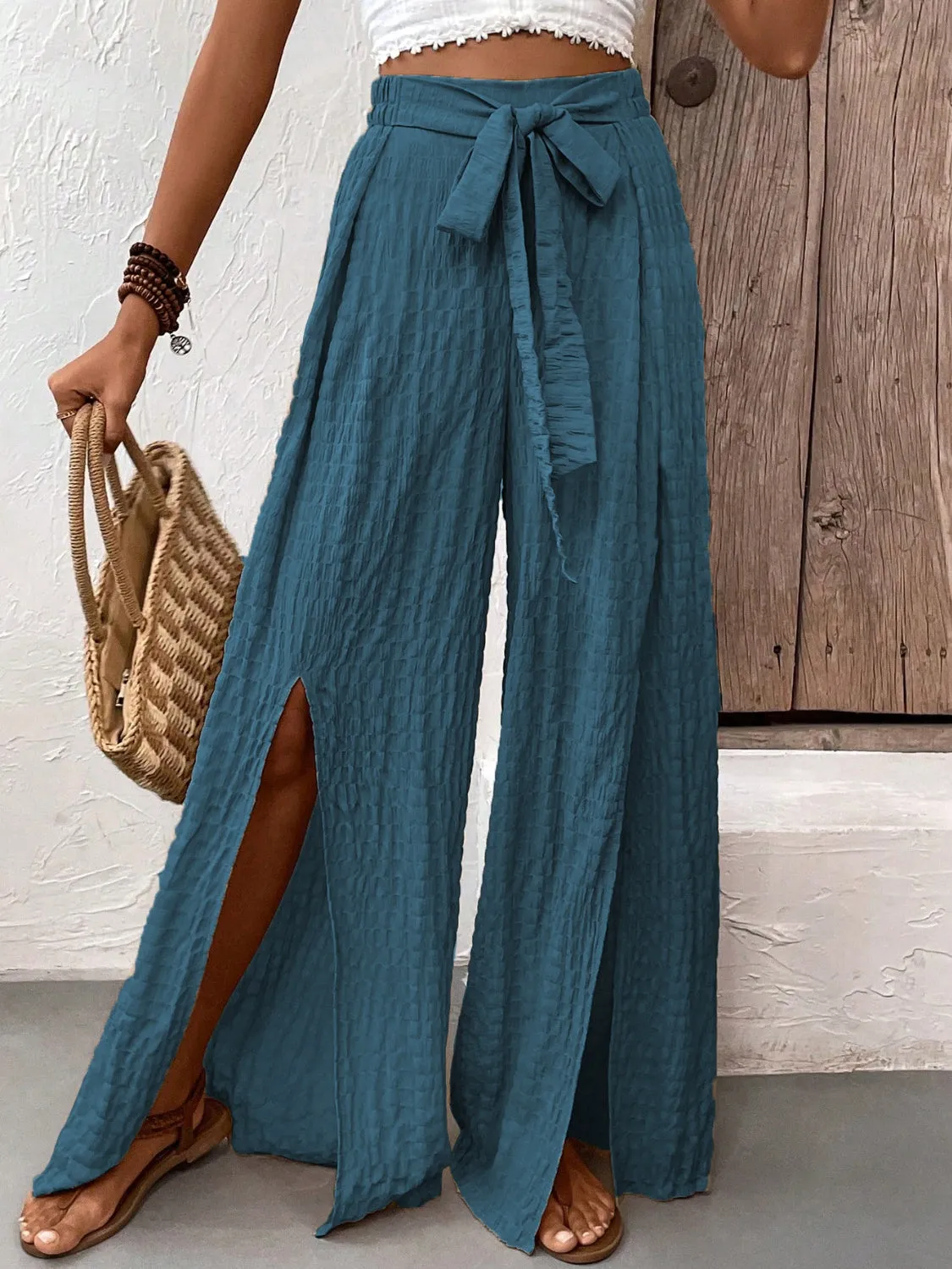 Front Slit Wide Leg Pants