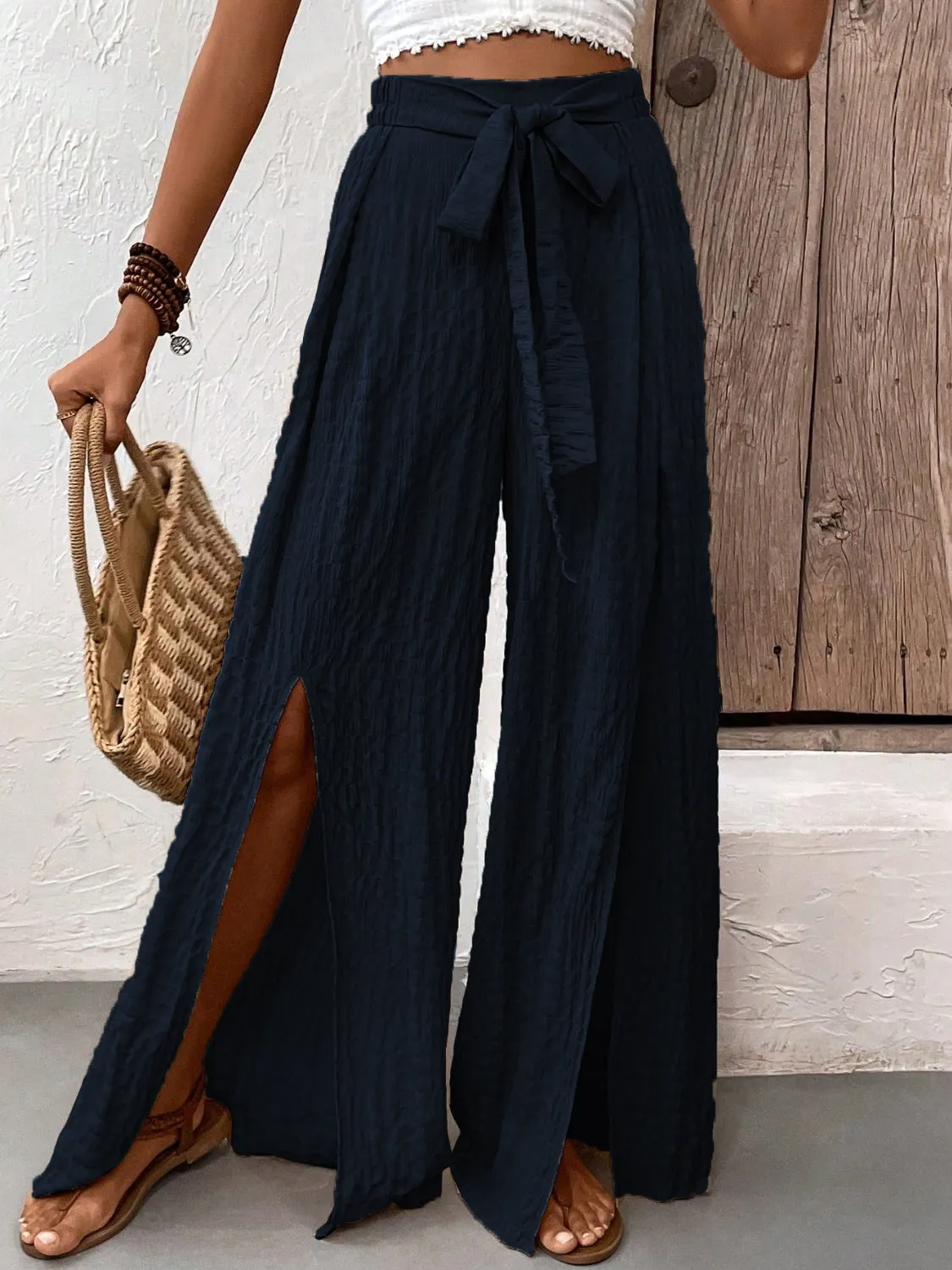 Front Slit Wide Leg Pants