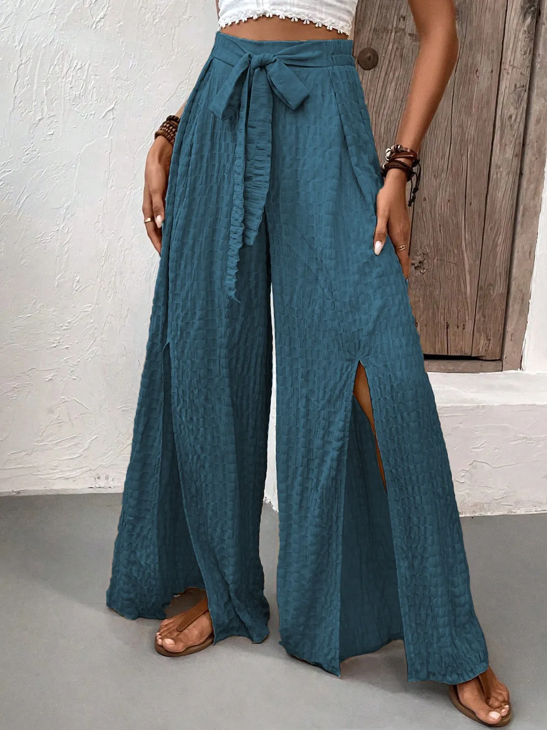 Front Slit Wide Leg Pants