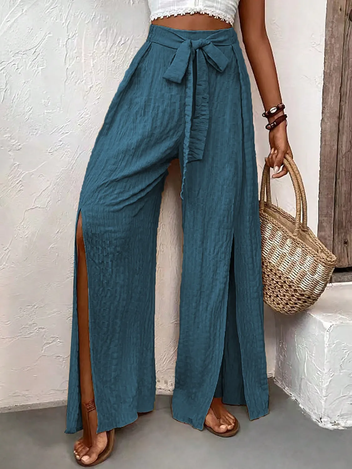 Front Slit Wide Leg Pants