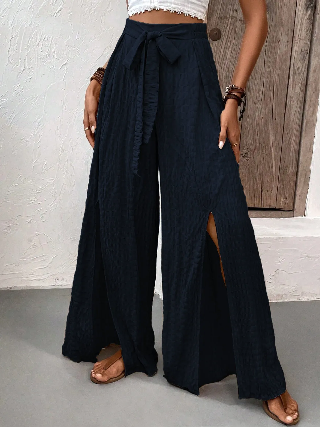 Front Slit Wide Leg Pants