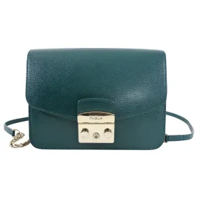 Furla Metropolis Green Grained Leather Small Chain Shoulder Bag