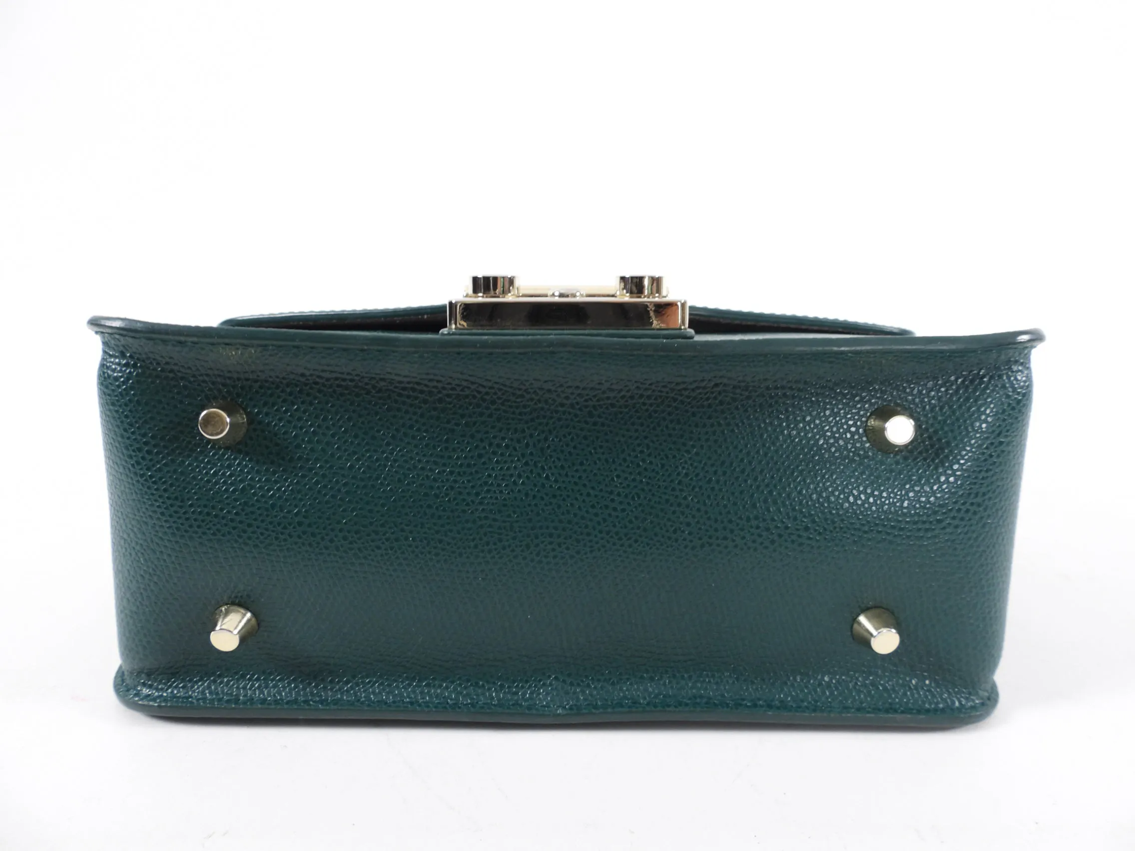 Furla Metropolis Green Grained Leather Small Chain Shoulder Bag