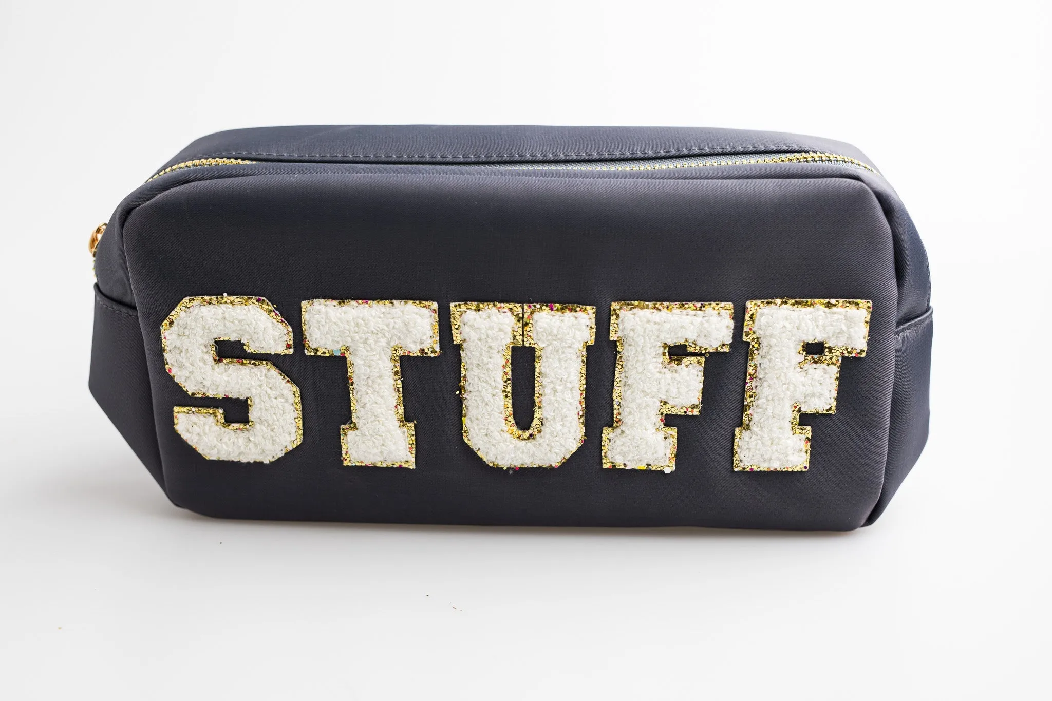 Grey Large Nylon Pouch with S-T-U-F-F patches