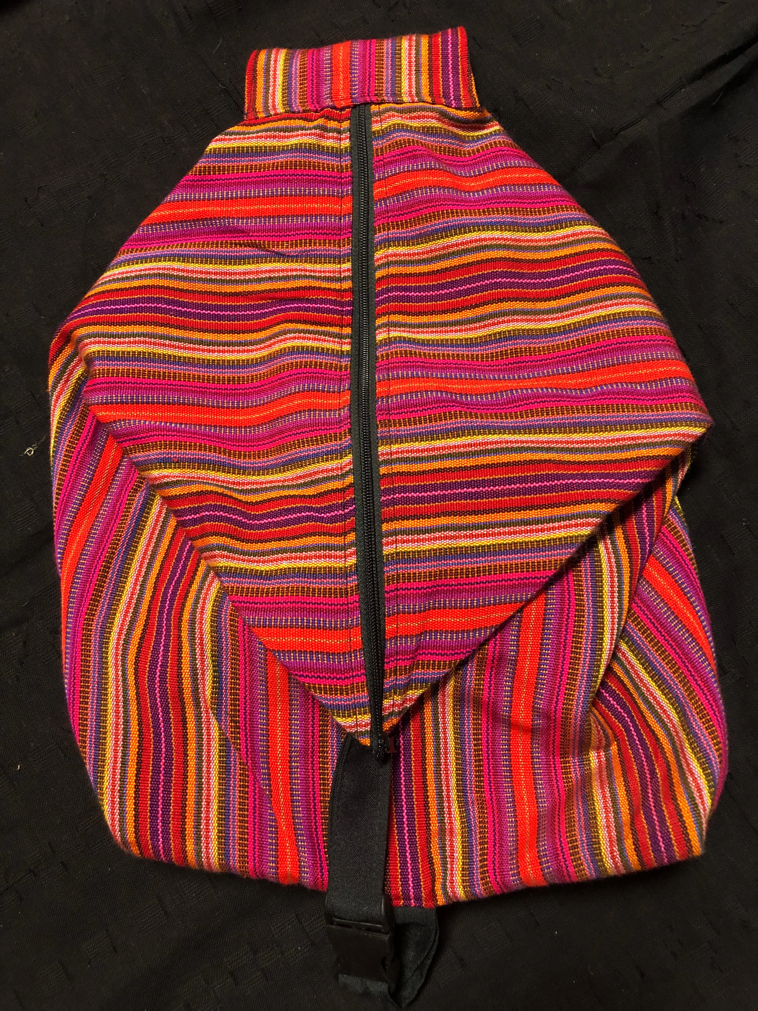 Guatemalan Seagull backpack/ shoulder bag in handwoven cotton fabric. 16” x 17” .  Zippered Strap slits to make it a back pack o