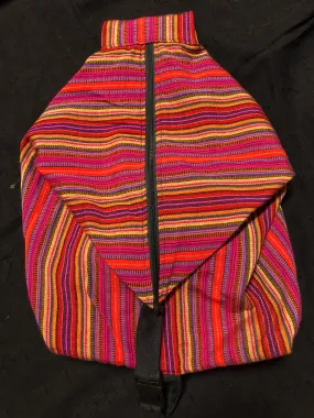 Guatemalan Seagull backpack/ shoulder bag in handwoven cotton fabric. 16” x 17” .  Zippered Strap slits to make it a back pack o