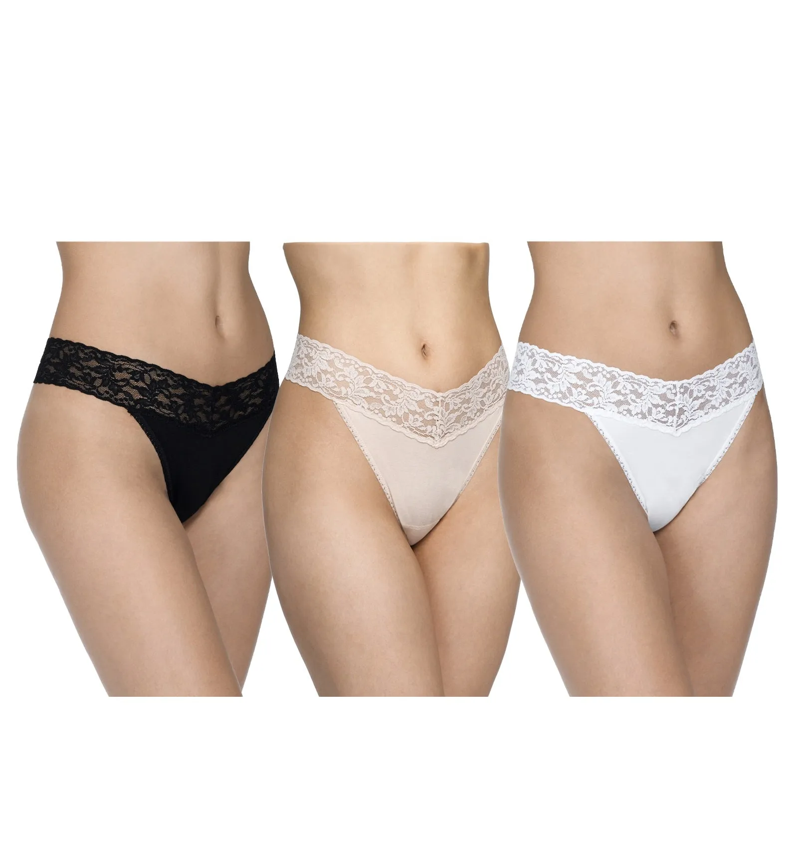 Hanky Panky 3-PACK Original Rise Cotton Thong (89183PK) - Black/White/Chai