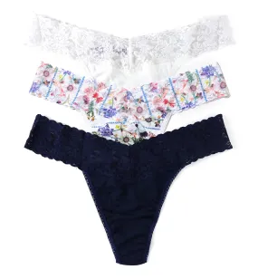 Hanky Panky 3-PACK Original Rise Cotton Thong (89183PK) - Flower Crown