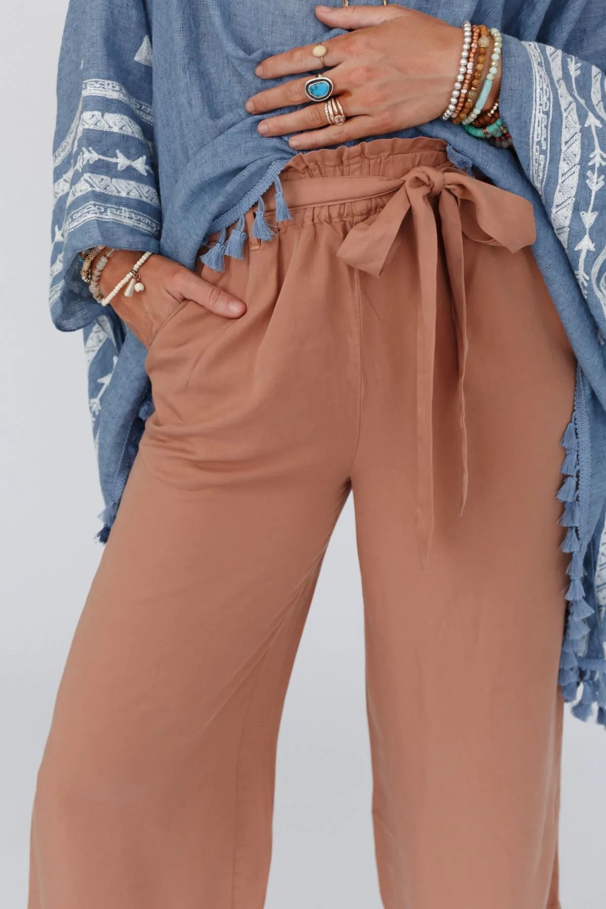 Harper Tie Waist Pants - Rust