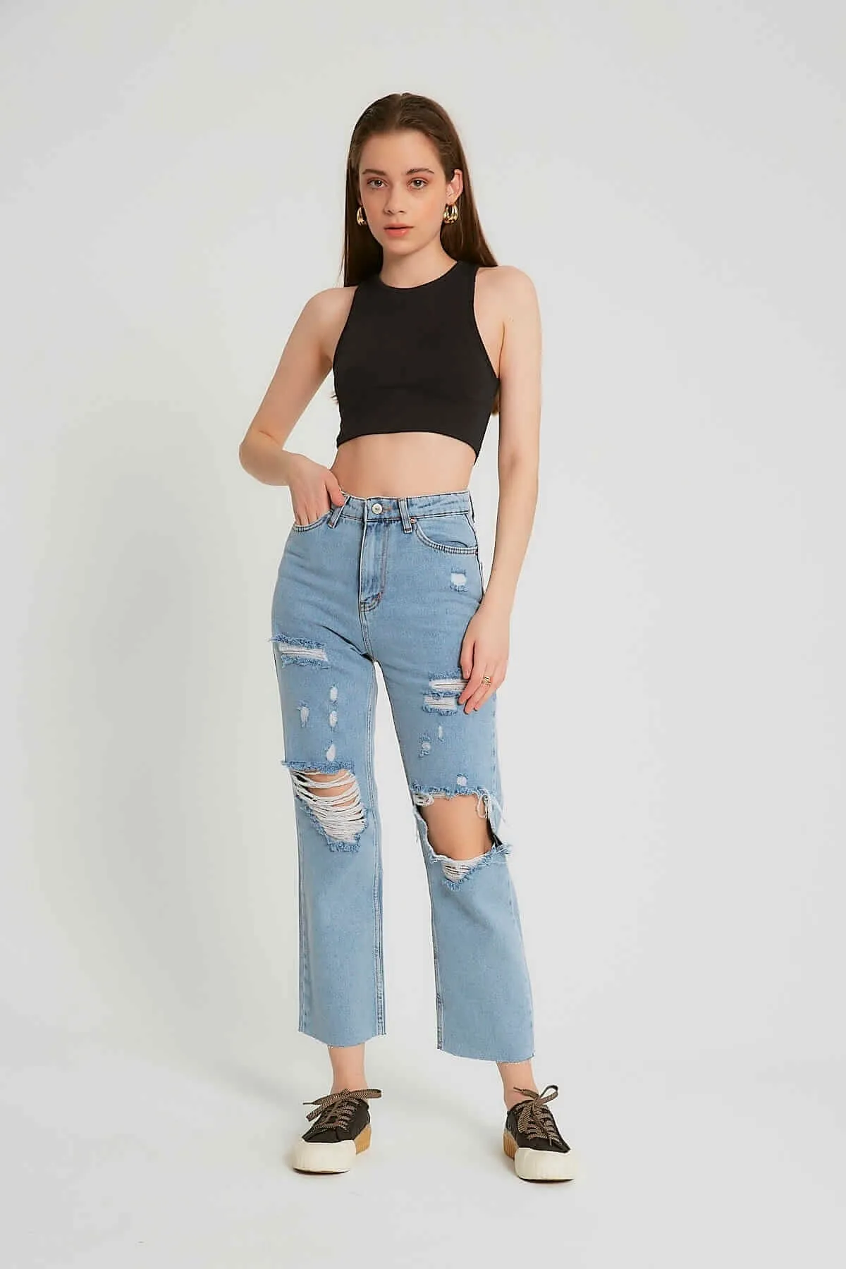 High Waist Ripped Jeans | NEW |