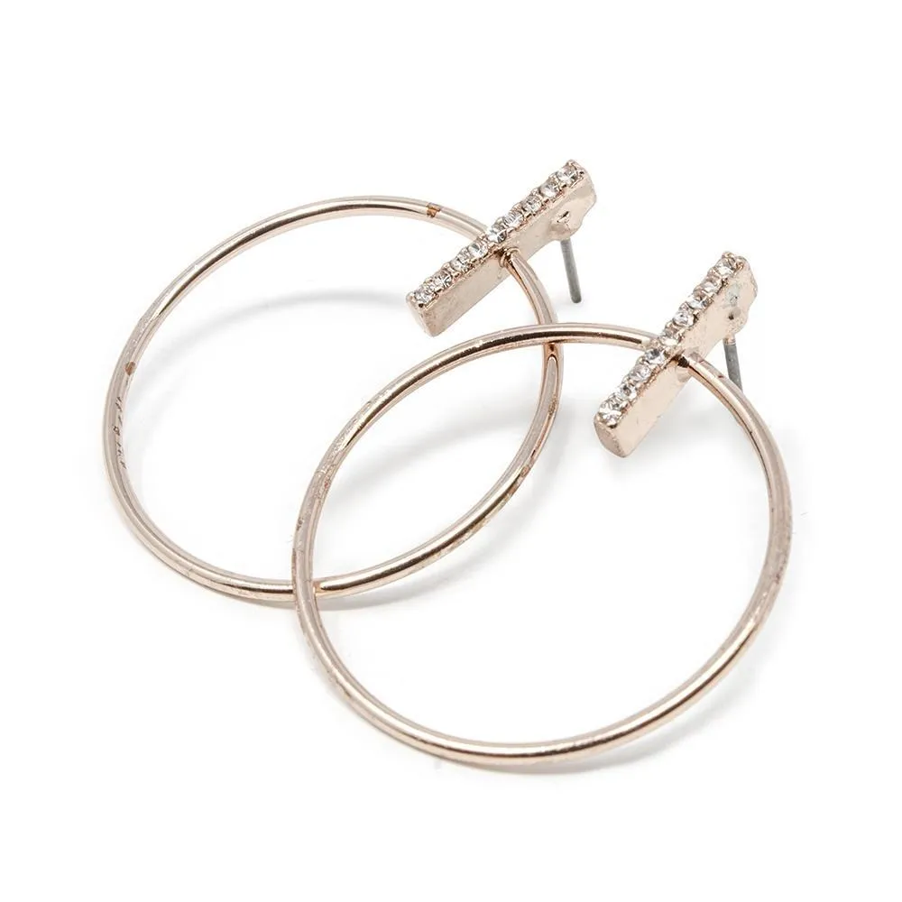 Hoop Stud Earrings with Pave Bar Rose Gold Plated