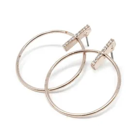 Hoop Stud Earrings with Pave Bar Rose Gold Plated