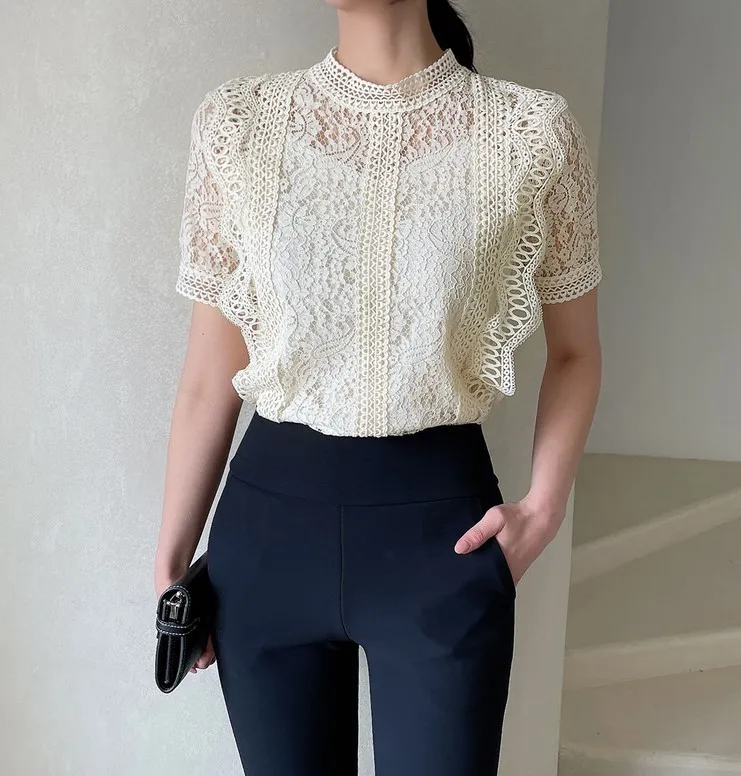 I AM MARI  |Short Sleeves Party Style Lace Office Style Elegant Style