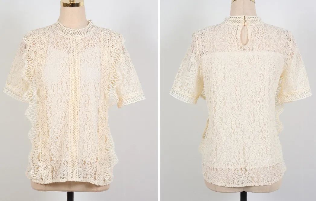 I AM MARI  |Short Sleeves Party Style Lace Office Style Elegant Style