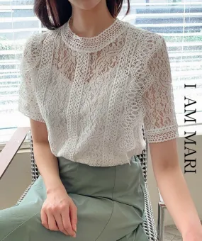 I AM MARI  |Short Sleeves Party Style Lace Office Style Elegant Style