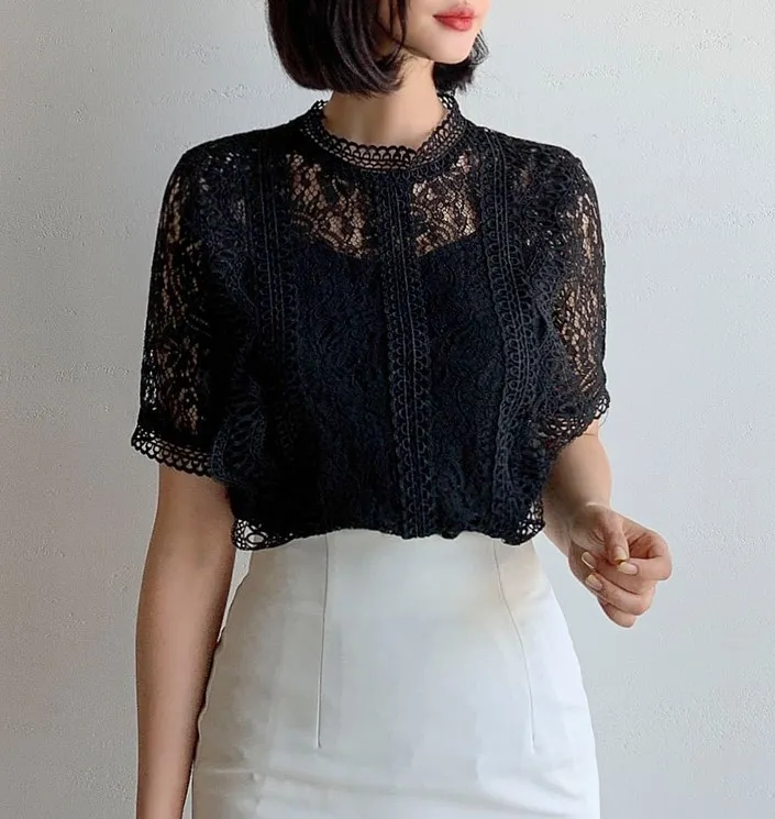 I AM MARI  |Short Sleeves Party Style Lace Office Style Elegant Style