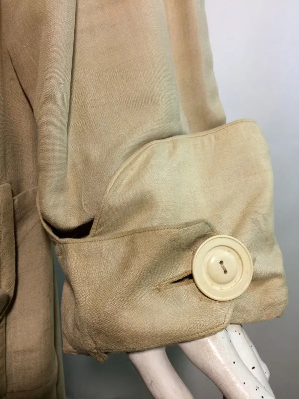 Ivory Linen Button Trimmed Car Coat circa Early 1900s