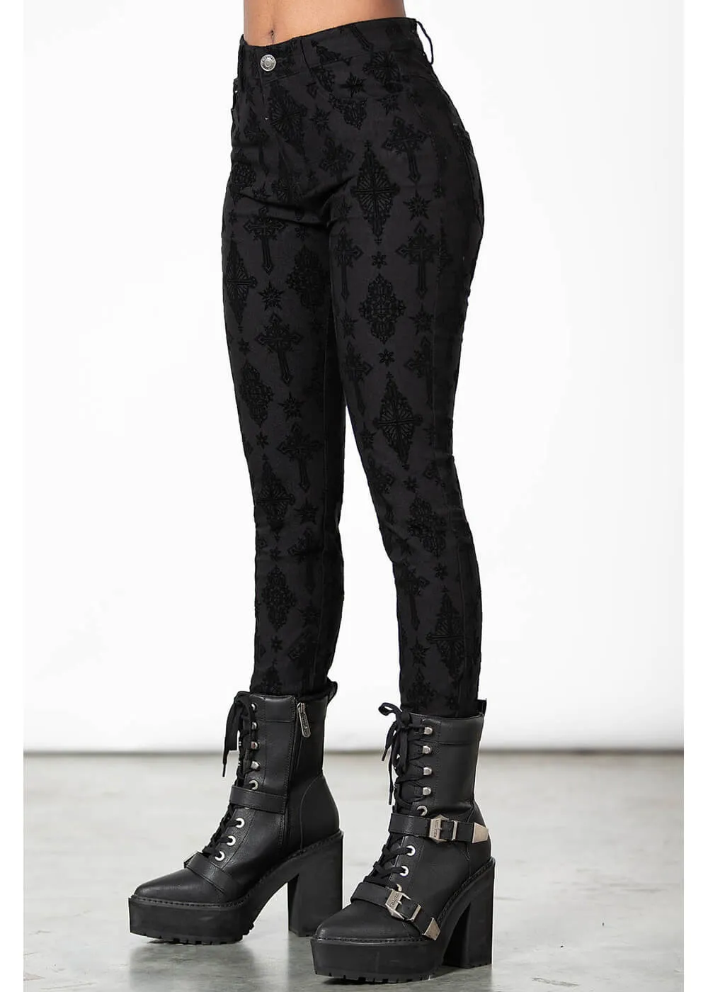 Killstar Nora Flocked Pants Black