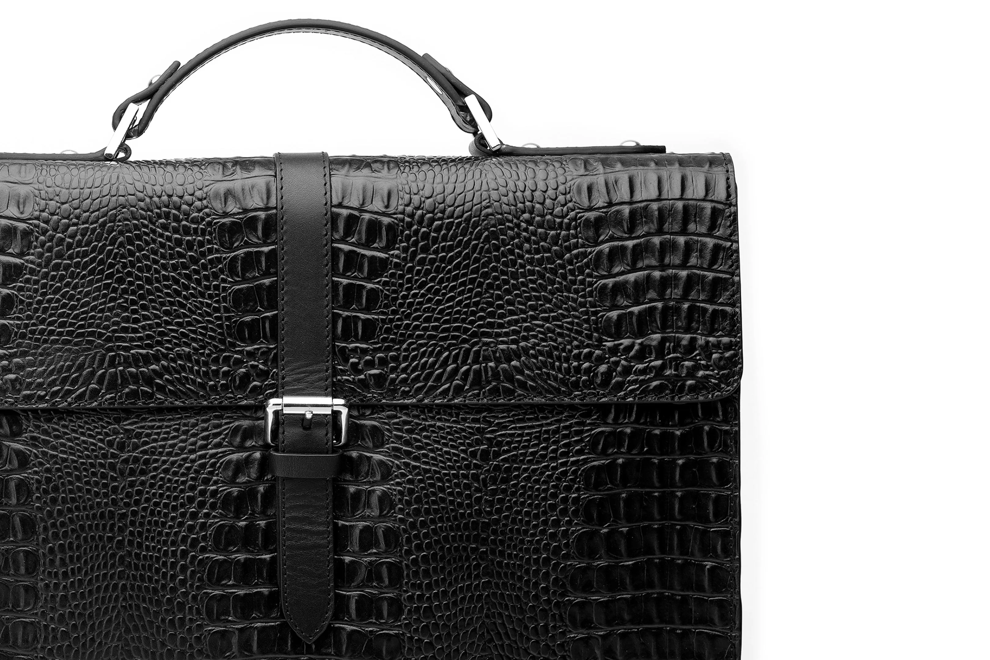 Leather Laptop Briefcase - Crocodile Pattern Black