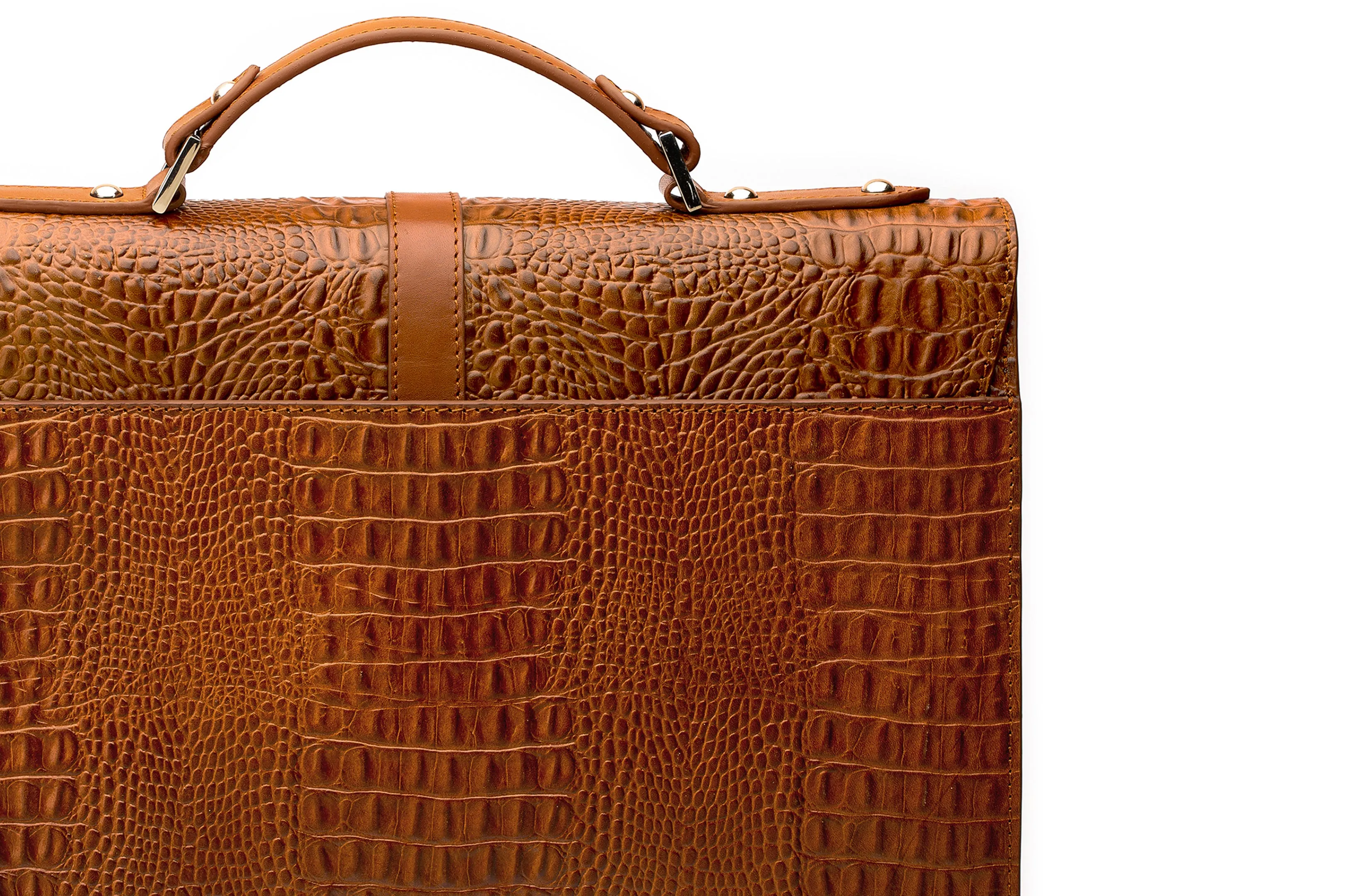 Leather Laptop Briefcase - Crocodile Pattern Brown