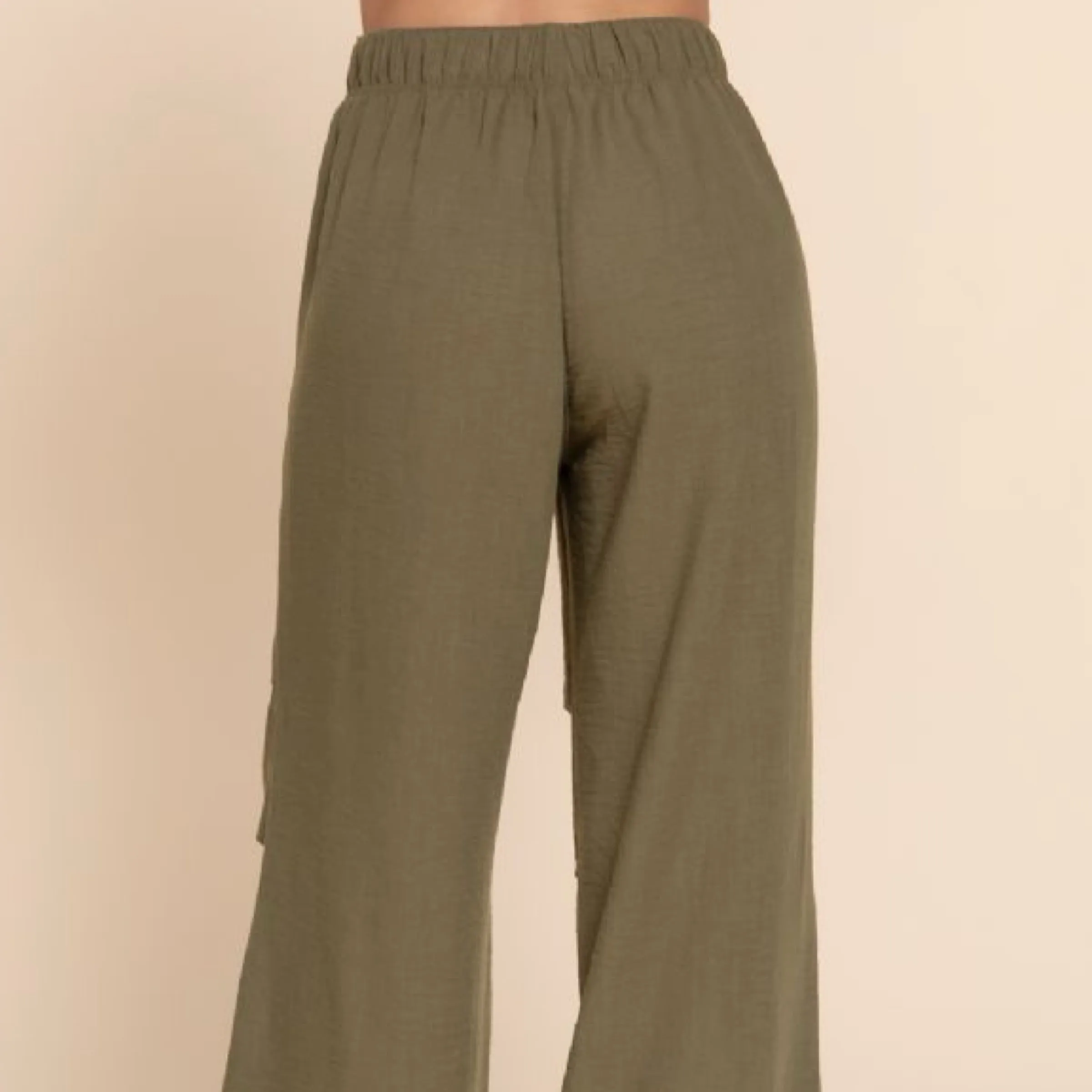 Linen Effect Parachute Pants Olive